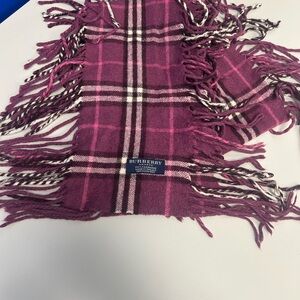 BURBERRY purple Plaid Check Cashmere Fringe Scarf